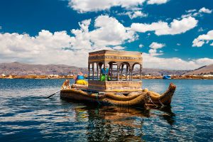 Traditional Peruvian Boat On Titicaca Lake