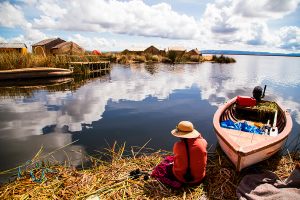 Uros island in Lake Titicaca, Peru