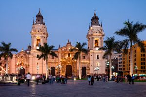 The Basilica Cathedral of Lima at sunset
